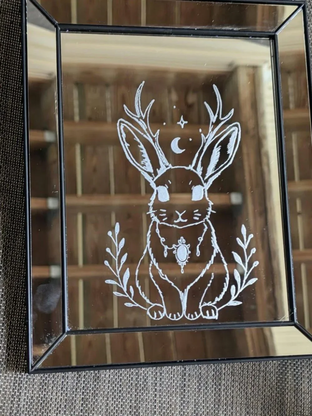 Hand Engraved Antlered Rabbit Whimsigoth Mirror